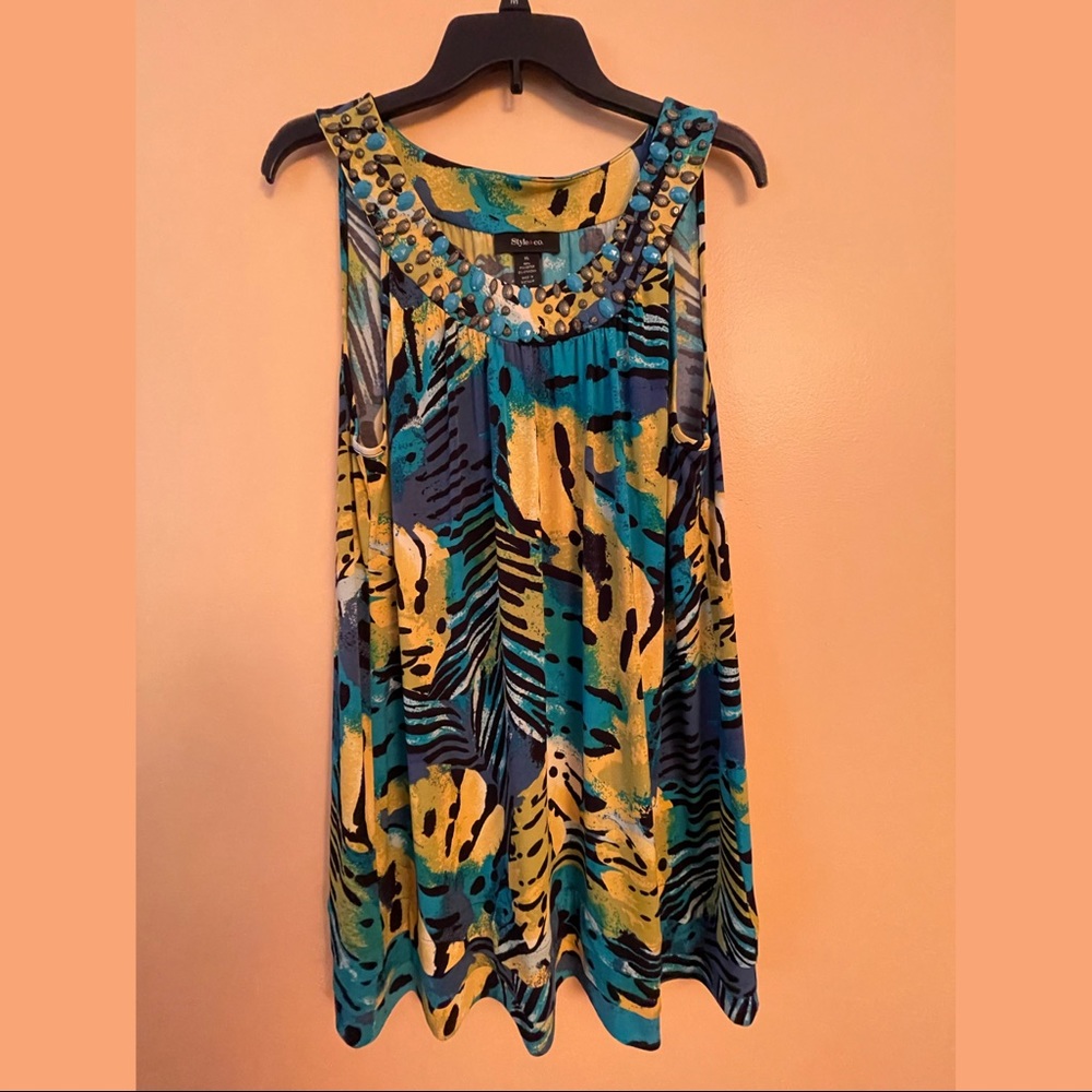 Funky blue dress with beaded neckline